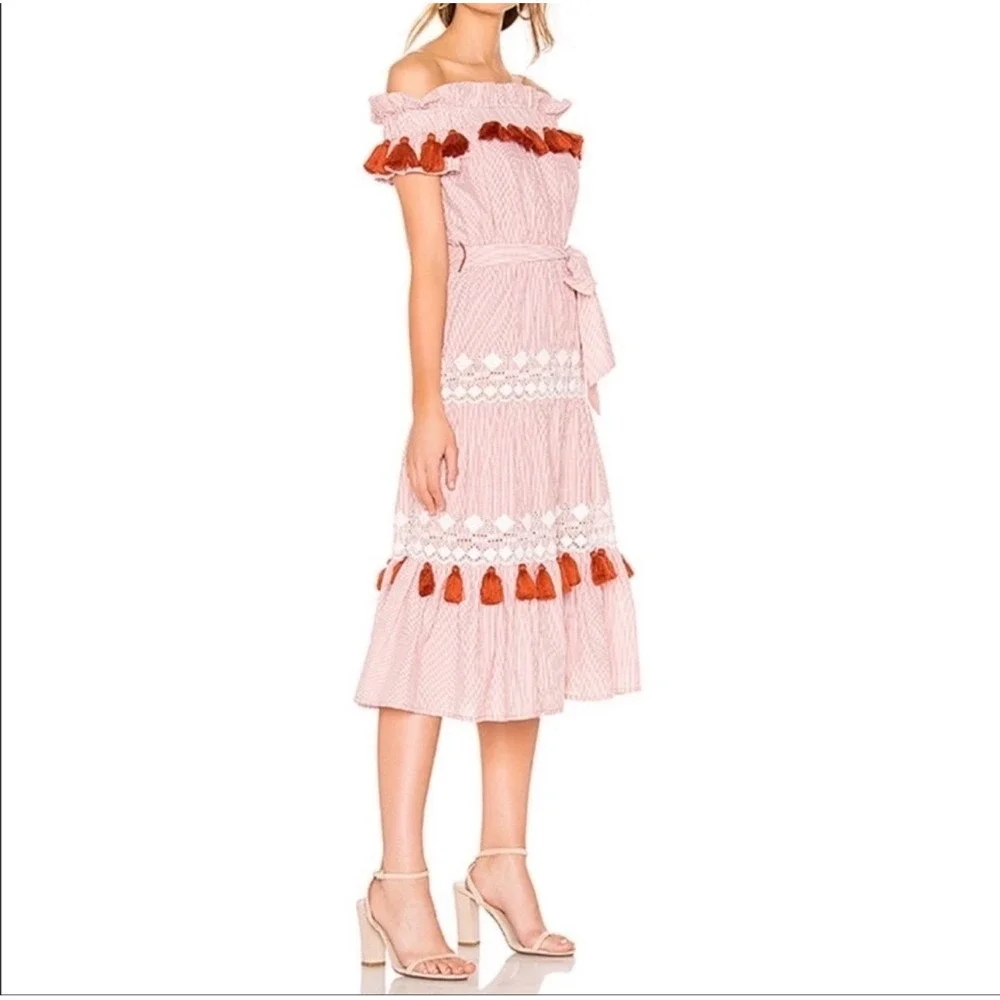 Tularosa Midi Dress Medium Lana Rust Stripe Boho Off Shoulder Peasant Ren Faire